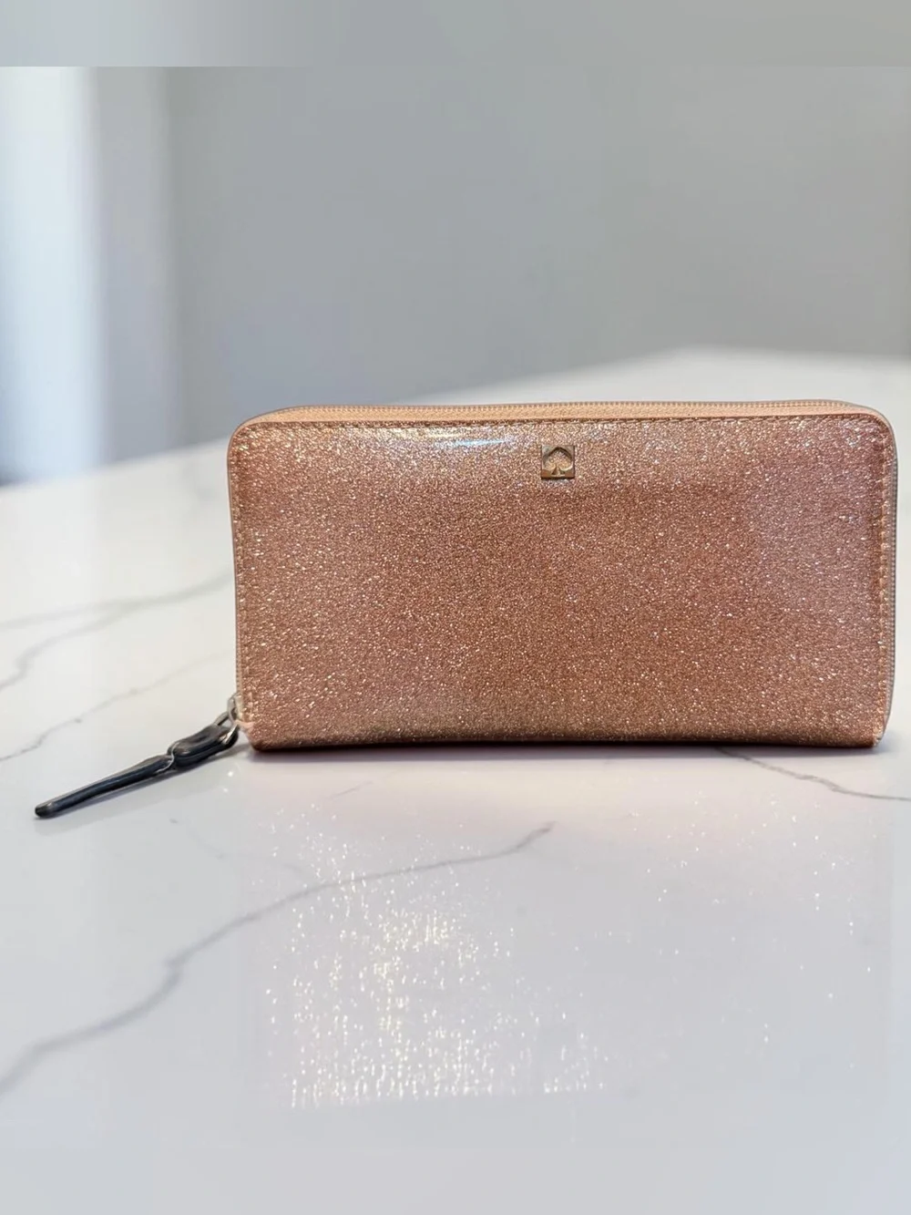 kate spade Rose Gold Glitter Zip Wallet